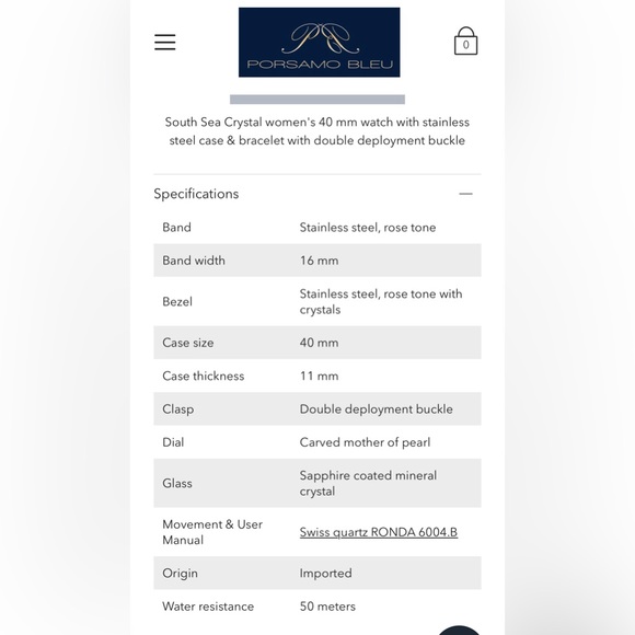 Porsamo Bleu South Sea Crystal luxury stainless steel watch rose gold MSRP $1600 - Picture 11 of 11